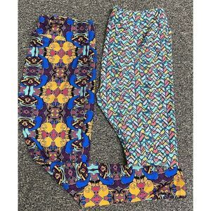 Womens LulaRoe TC Plus size Tall Leggings Lot (2) Geometric Butter Soft‎